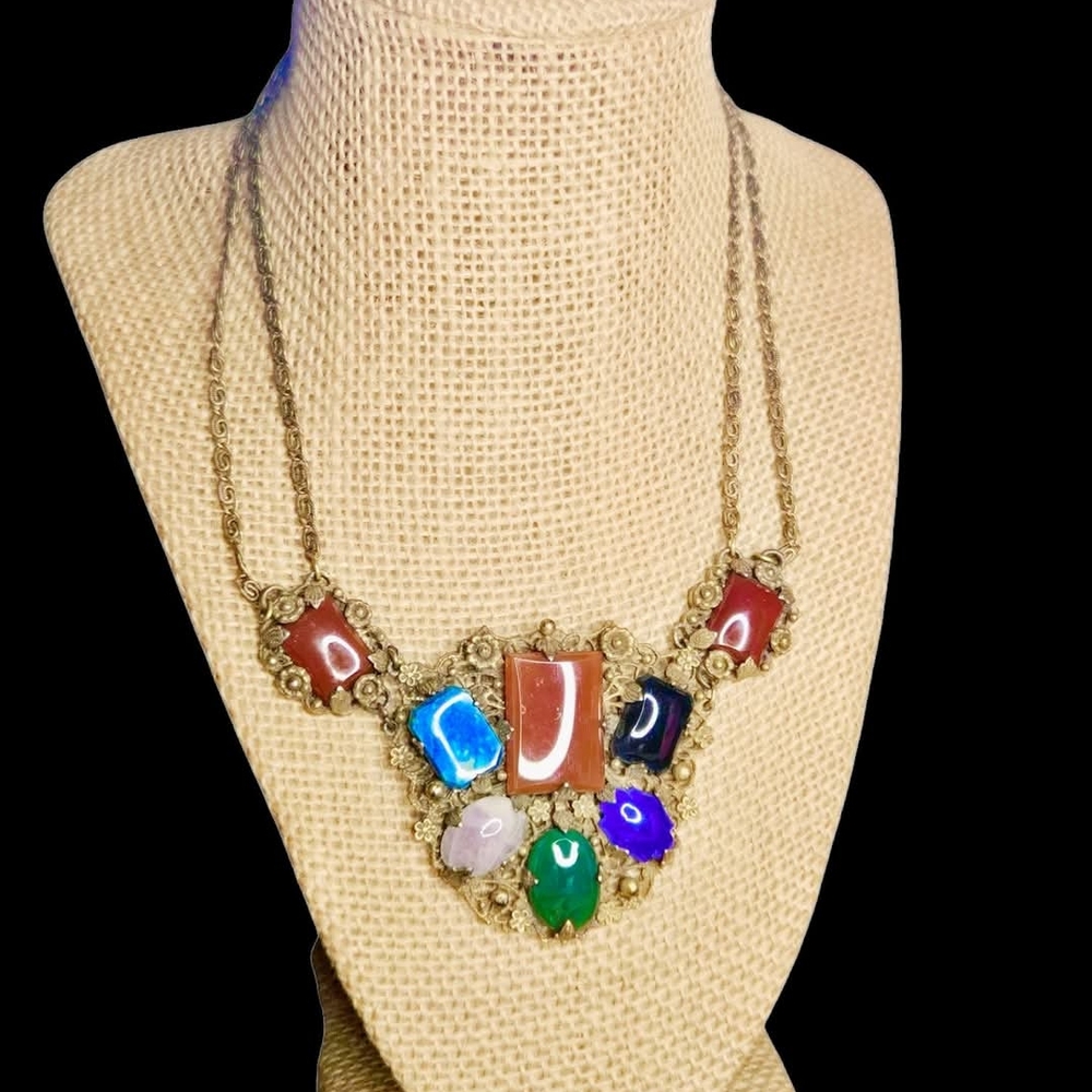 Vtg Gemstone Necklace Czech European